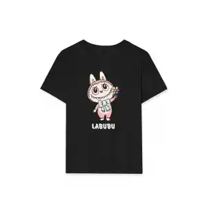 Kız Labubu Çocuk Baskılı T-Shirt - Siyah
