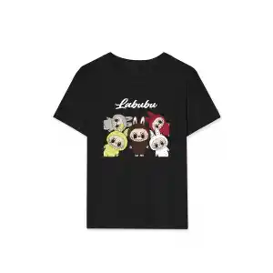 Kız Labubu Çocuk Baskılı T-Shirt - Siyah