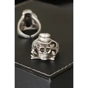 Kuru Kafa Tasarımlı Eskitme Gümüş Renkli Ayarlamalı Model Erkek Yüzük