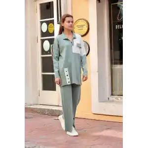 Kuş gözü triko takım Mint