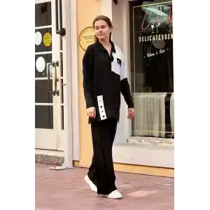 Kuş gözü triko takım Siyah