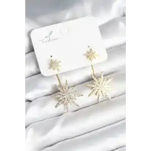 Kutup Yıldızı Model Zirkon Taşlı Pirinç Kadın Küpe