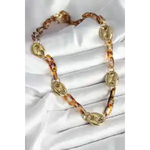 Leopar Desenli Mika Gold Renk Zincir Kadın Kolye