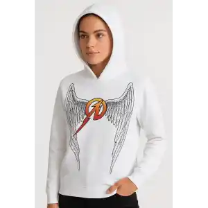 Metallica İki İplik Kapüşonlu Ön ve Arka Baskılı hoodie - Beyaz