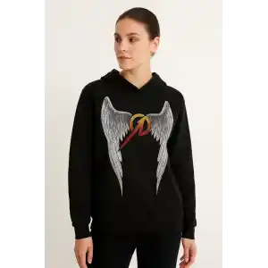 Metallica İki İplik Kapüşonlu Ön ve Arka Baskılı hoodie - Siyah