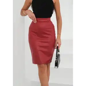 Midi boy deri kalem etek bordo h26780