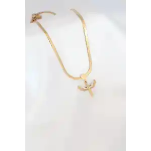 Mikail Figür Zirkon Taş Detay Gold Renk Çelik İtalyan Zincir Kadın Kolye