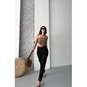 Mom fit enzim taş yıkama jeans pantolon siyah d2006