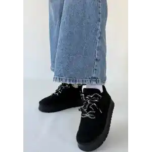 Muden Siyah Süet Bağcıklı Bot