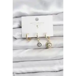 Nazar Model Gold Renk Pirinç 3lü Kadın Küpe Seti