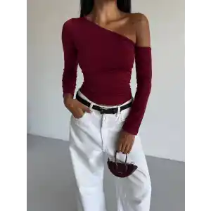 Omuz detaylı kollu bluz bordo f2336