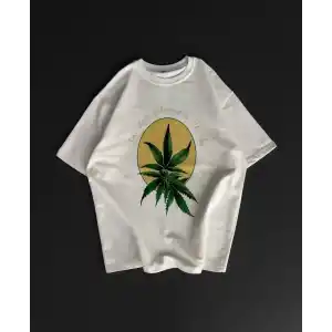 Ön ve Arka Baskılı Oversize Bisiklet Yaka T-shirt- Beyaz