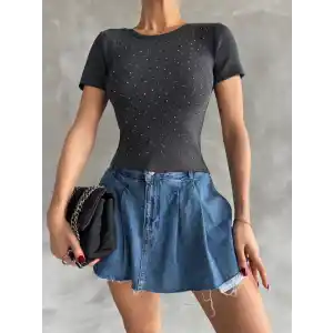 Önü taşlı antrasit bluz s3512