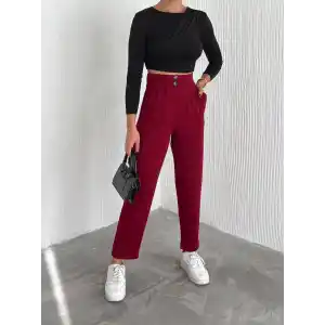 örme krep pantolon çift düğmeli