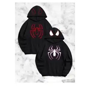 Örümcek Baskılı Sevgili Çift Kombini Kapüşonlu Sweatshirt & Hodie - Siyah