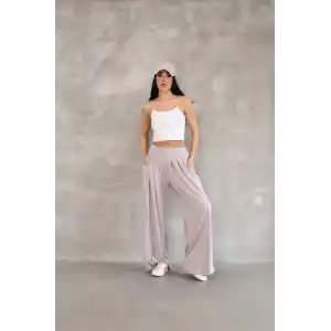 Osy Modal Yumuşak Dokulu Kadın Kumaş Boru Paça Salaş Eşofman - Bej