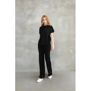 Osy Modal Yumuşak dokulu Kumaş Bisiklet Yaka Kısa Kollu Takım - Siyah