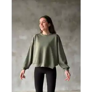 Osy Modal Yumuşak dokulu Kumaş Bisiklet Yaka Oversize Sweatshirt - Haki
