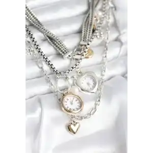 Otantik Gümüş Renk Kadın Kolye Kombini