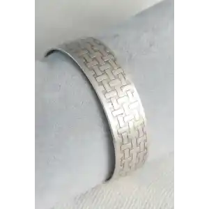 Otantik Gümüş Renk Motif İşleme Detay Plaka Erkek Bileklik