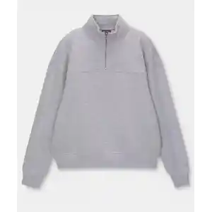 Oversize Yarım Farmuarlı Yakalı Basic SweatShirt - Gri