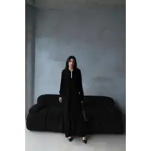 Pantolon yırtmaçlı elbise ikili triko takım siyah elf