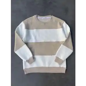 Parçalı Bisiklet Yaka Baskılı SweatShirt - Bej