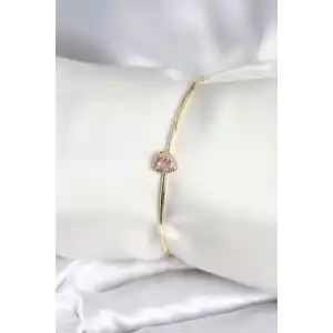 Pembe Zirkon Taşlı Kalp Model Gold Renk Kadın Bileklik