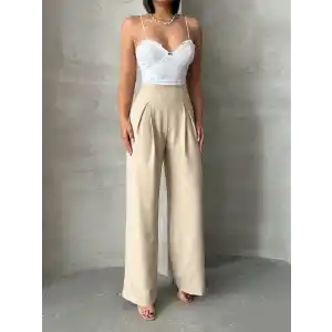 Pileli keten pantolon s255046