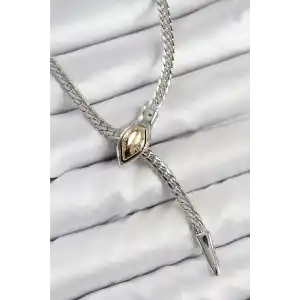 Pirinç Asansörlü Yılan Model Gümüş Renk Kadın Kolye