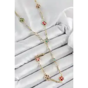 Pirinç Asorti Kalpli Yonca Model Gold Renk Zirkon Taşlı Y Kolye