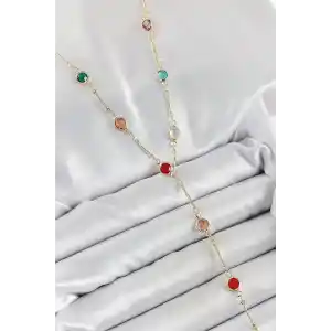 Pirinç Asorti Model Gold Renk Zirkon Taşlı Y Kolye