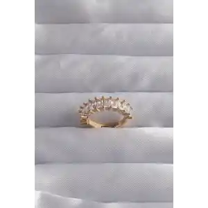 Pirinç Ayarlamalı Gold Renk Baget Taşlı Su Yolu Yüzük