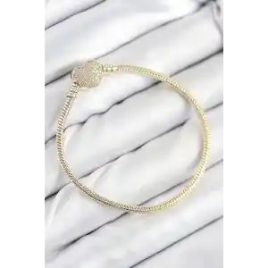 Pirinç Charm Zirkon Taşlı Kalp Model Gold Renk Kadın Bileklik