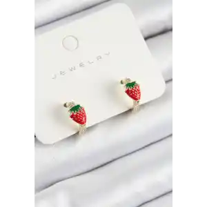 Pirinç Çilek Model Gold Renk Çocuk Küpe