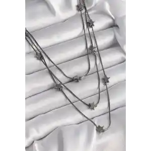 Pirinç Füme Renk 3Lü Yıldız Model Kadın Kolye