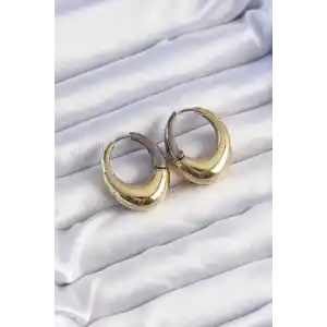 Pirinç Gold Gümüş Renkli Oval Bombeli Küpe