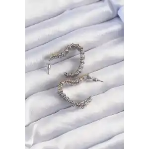 Pirinç Gold Gümüş Renkli Tırtıklı Kalp Küpe