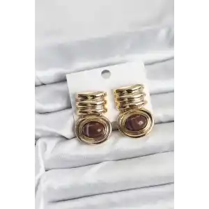 Pirinç Gold Kahverengi Renk Vintage Kadın Küpe