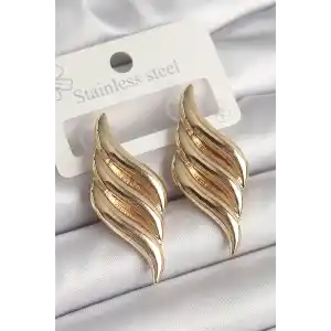 Pirinç Gold Renk 3 Sıra Dalga Model Kadın Küpe