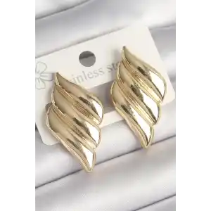 Pirinç Gold Renk 3 Sıralı Dalgalı Model Kadın Küpe
