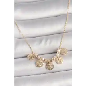 Pirinç Gold Renk 5Li Osmanlı Tuğra Figür İnci Detay Kadın Kolye