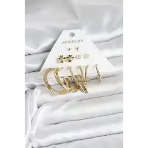 Pirinç Gold Renk 6 Çift Kadın Küpe Seti