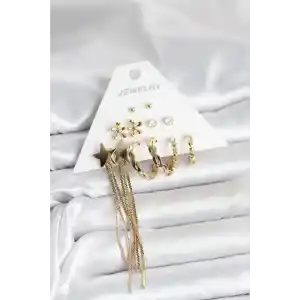 Pirinç Gold Renk 6 Çift Kadın Küpe Seti