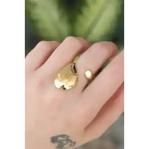 Pirinç Gold Renk Ayarlanabilir İri Bombeli Yüzük