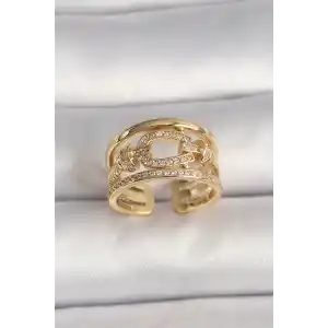 Pirinç Gold Renk Ayarlanabilir Zirkon Taşlı Gemici Düğümü Model Kadın Yüzük