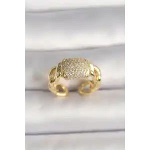 Pirinç Gold Renk Ayarlanabilir Zirkon Taşlı Kadın Yüzük