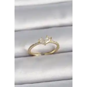 Pirinç Gold Renk Ayarlanabilir Zirkon Taşlı Kalp Model Kadın Yüzük