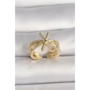 Pirinç Gold Renk Ayarlanabilir Ziron Taşlı Kadın Yüzük