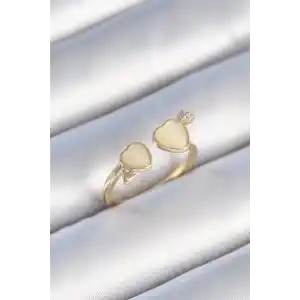 Pirinç Gold Renk Beyaz Mineli Kalp Model Kadın Yüzük